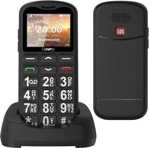 uleway Telefono Cellulare per Anziani, GSM Dual SIM Cellulare con Tasti Grandi e Volume Alto, Funzione SOS, Chiamata Rapida, Base di Ricarica, Torcia LED, USB-C, Nero