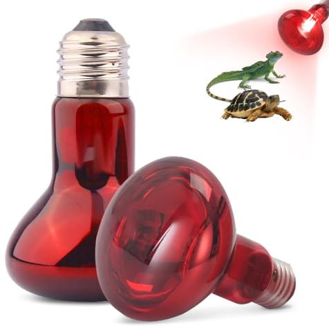 WDKXCN Reptile Heat Lamp Bulb, 2 Pack Tortoise Heat Lamp Bulb, 100W E27 Basking Bulb Infrared Heat Lamp for Reptiles Snake Lizard Amphibian (Red)