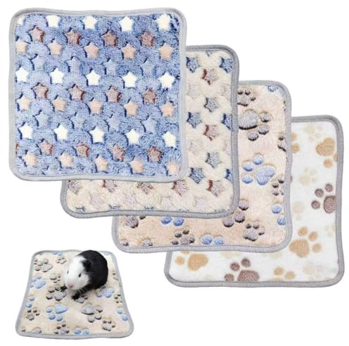 4 Pcs Guinea Pig Blankets, 12 x 12 Inches Small Animal Fleece Bedding