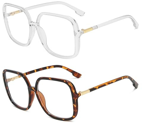 Nievajio 2 paires de lunettes anti-lumière bleue à grand cadre, lunettes carrées rétro, lunettes anti-éblouissement à grand cadre de lumière bleue pour la lecture de jeux informatiques