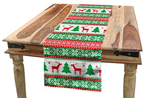 ABAKUHAUS Weihnachten Tischläufer, Ferienzeit Deer, Esszimmer Küche Rechteckiger Dekorativer Tischläufer, 40 x 180 cm, Weiß Grün