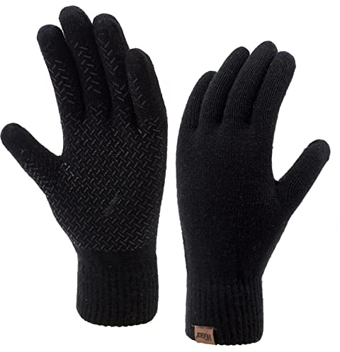 ViGrace Winter Touchscreen Gloves for Men & Women with 3 Fingers Dual-layer Touch Screen Warm Lined Anti-Slip Thermal Knit Driving Texting Glove(Black, Large)