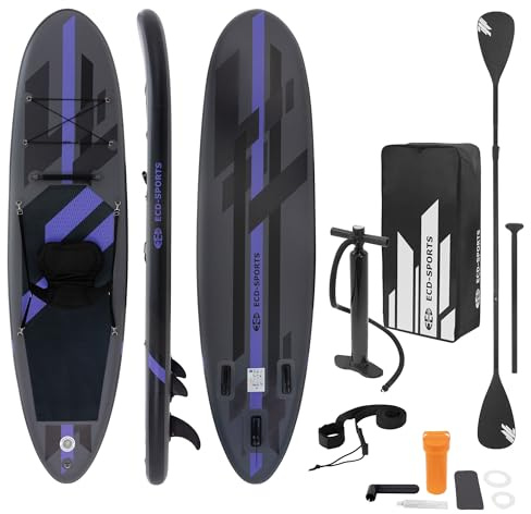 ECD Germany Aufblasbares Stand Up Paddle Board mit Kajak Sitz | 320x82x15 cm | Schwarz | PVC | bis 120kg | inkl. Pumpe Tragetasche Zubehör | SUP Board Paddling Board Paddelboard Surfboard Sitzfunktion