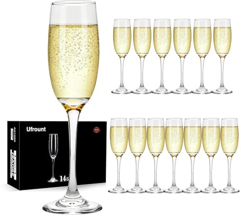 Ufrount 6oz Champagne Flute,Clear Champagne Glasses Set of 14,Elegant Stemmed Champagne Glasses Sparkling Wine Glasses for Birthday,Parties,Wedding