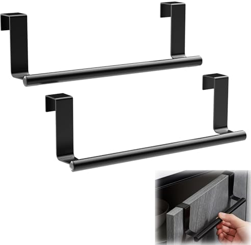 2 Pezzi Appendi Asciugamani Cucina, Appendino Cucina, Porta Asciugamani Cucina, Appendi Strofinacci Cucina, Nessuna Foratura Richiesta, Adatta per Cucine e Bagni, Acciaio Inox, Nero, 23cm