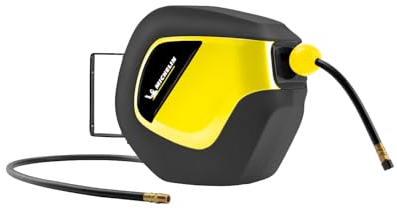 MICHELIN Enrouleur Automatique de Tuyau, Tuyau en PVC de 10 Mètres équipé d’un raccord universel, diamètre extérieur 10mm et diamètre intérieur 6,5mm, Support mural rotatif à 180°