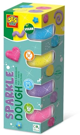 SES Creative 00515 - Feel good Knete Sparkle (4x90gr), Vegan, Glutenfrei für Kinder ab 1 Jahr