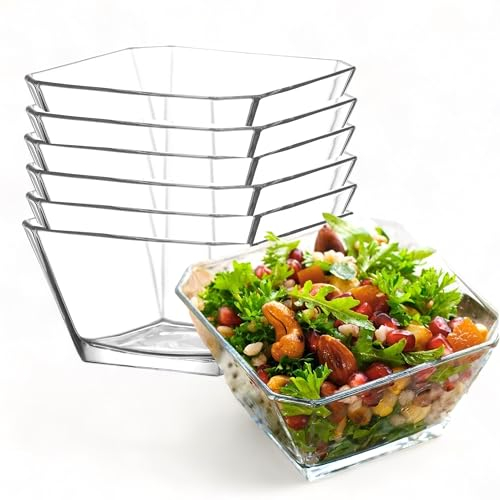 Vienberg Set di 6 ciotole in vetro, impilabili, rettangolari, 300 ml, in vetro di alta qualità, per dessert e zuppe, ciotole per cereali