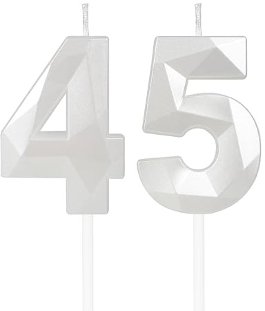 mciskin White 45th Birthday Candles, 3D Number 45 Candles for Cake, Women Men 45th Birthday Decorations,Pearl White Candle Cake Topper Decorations for Birthday Party Weddings Anniversary Supplies