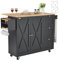 VEVOR Kitchen island trolley, 1150mm wooden top mobile kitchen trolley with storage cabinet, flap, spice rack, towel bar, adjustable shelf, drawer, hook, black