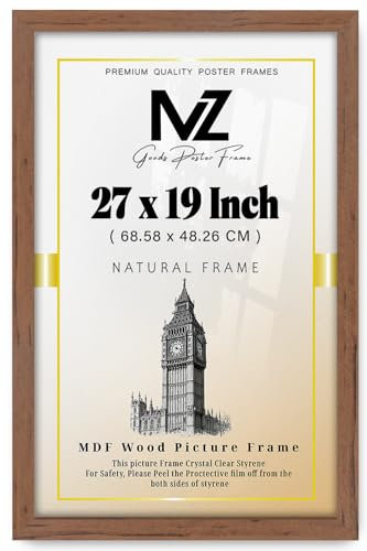 MZ GOODS - Aesthetic Large Rectangle 27 x 19 Inch Poster/Picture | with a Solid Eton Wood Finish and Hanging Hooks- (68.58 x 48.26 CM) Versatile for Any Room Decor [ Walnut ]