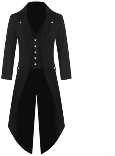 Feegow Steampunk Costume Men, Men’s Medieval Steampunk Tailcoat Jacket, Halloween Party Costumes Male Victorian Renaissance Gothic Retro Coat(L Black)