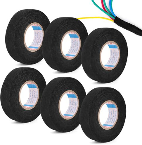 LOBVABA 6 Rollos Cinta Aislante Cables Eléctricos,19mm x 15m cinta de tela negra,cinta adhesiva de tela para tejidos,cinta aislante negra para Reparación de vehículos y bobinado de cables