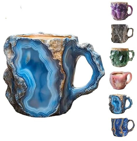 2024 Nueva Taza de Café de Cristal Mineral Con Asa - Para Té Con Leche, Chocolate Caliente (Azul)