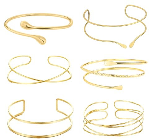 Yeomju Armreif Gold Damen Set, 6 Teiliges Verstellbares Oberarmreif Schmuck, 14K Vergoldet, Minimalistisches Design Für Partys Und Besondere Anlässe