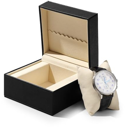 Papten Boîte À Montres En Cuir, Étui De Rangement Pour Montres Connectées Et Montres-bracelets, Avec Coussin Pour Montre Et Compartiment Pour Cartes Cadeaux. Idéal Comme Cadeau (noir)