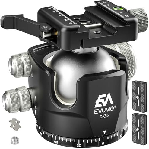 DX55-P trípode rótula, 55 mm de perfil bajo, soporte de rótula con palanca de bloqueo Picatinny Arca suiza, cabeza panorámica CNC trípode para cámara, carga máxima 88 lbs/40 kg
