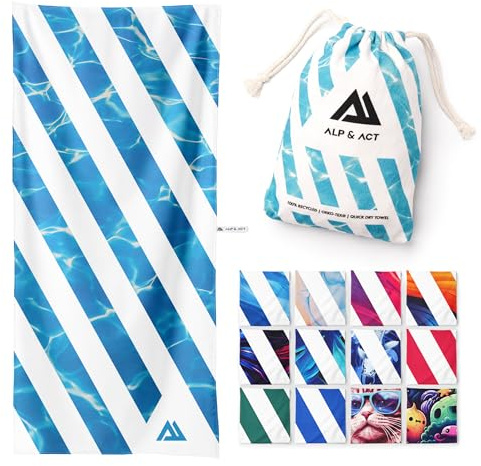 ALP & ACT Toalla de Playa XXL 200x90 cm - Microfibra 100% reciclada - Ultraligera y de Secado rápido - Toalla Grande para Vacaciones, Piscina y Playa - Paño Compacto - Turquesa