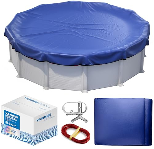 Yankee Copertura Piscina Rotonda per 550–600 cm | Diametro Telo Ø 680 cm | Blu | Telo Protettivo Invernale ed Estivo | Copertura PE 200 g/m² Rinforzata | Resistente ai Raggi UV e Strappi