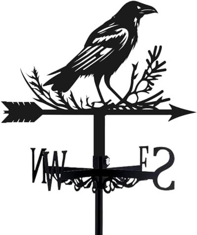 ANCLLO Veleta De Metal con Forma De Cuervo, Veleta para Jardín, Indicador De Dirección del Viento, Estaca, Adorno para Montaje En Techo, para Garaje, Cúpula Y Granero.