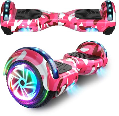 SISIGAD Trottinette auto-équilibrée de 6,5 pouces avec haut-parleur Bluetooth, roues et lumières LED | Balance HoverBoard | Rose camouflage