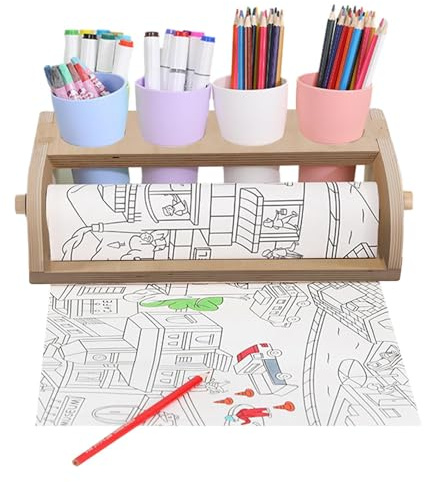Dispenser Per Rotoli Di Carta - Supporto Ad Alta Capacità, Contenitori Da Tavolo In Legno, Cavalletto Artistico Portatile | Utile Organizzatore Di Forniture Artistiche Per Bambini Che Disegnano Pittur