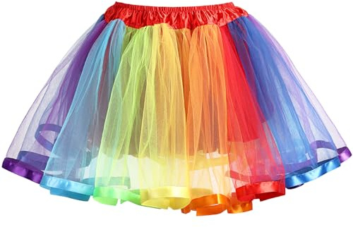 TRIWORKS Karneval tutu dam 50-tals hög midja underkjol tyllkjol puffy elastisk underkjol tutu herr halloween kostym, regnbåge, M
