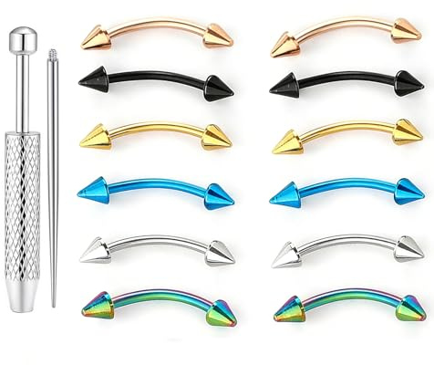 14-Delat Set Med 14g Ögonbryns- Och Näsringar Verktyg, örhängen, Läpp- Andra Piercingsmycken, Olika Färger