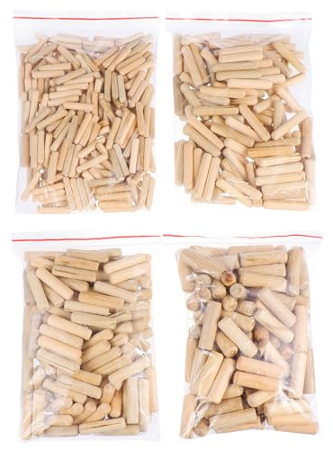 500pcs Wooden Shaft Connectors Dried Fluted Beveled Hardwood Round Dowel Pins Furniture Fitting Wood Rods Assortment (6x30mm 200pcs, 8x40mm 100pcs, 10x40mm 100pcs, 12x40mm )