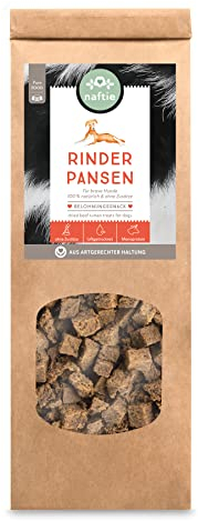 naftie Kausnacks Rinderpansen getrocknet - für artige Hunde - Pansen-Würfel Trainingshappen Barf Belohnungs-Leckerlis - klein & geruchsarm - 3X 250g