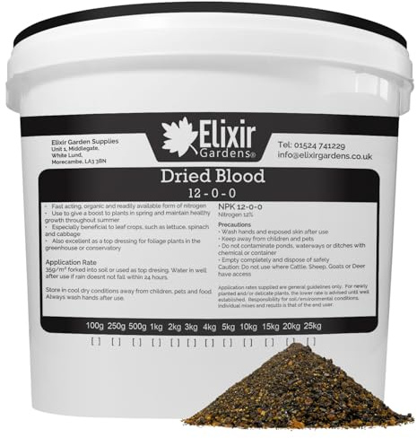 Elixir Gardens Dried Blood Organic Multi-Purpose Fertiliser 5kg Tub | N.P.K 12-0-0 Treats over 140sqm