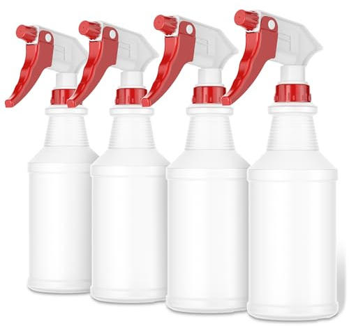 LiBa Spray Bottles (4 Pack,16 Oz), Refillable Empty Spray Bottles for Cleaning Solutions, Hair Spray, Watering Plants, Superior Flex Nozzles, Mist Sprayer, Bleach/Vinegar/Rubbing Alcohol Safe