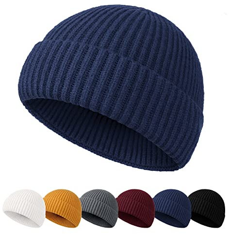 NEOLA Beanie-Mütze für Herren – Angler-Beanie, Trawler, Strickmütze mit Bündchen, Wintermütze, Scheitelkappe, Geschenk für Herren, navy, M/L