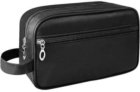 Toiletry Bag for Men, Large Travel Wash Bag Water-Resistant Gym Shaving Organiser Bag, Shower Bathroom Makeup Bag with Handle for Cosmetics Brushes Tools(Black)