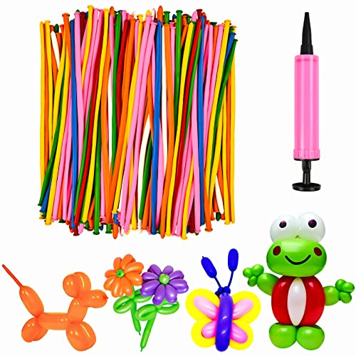 EKKONG 100Pcs Magic Luftballons, Modellierung Ballons Kit, Lange Bunte Ballons, DIY Ballon mit Luftpumpe für Geburtstage Hochzeit Partys Veranstaltungen Dekoration