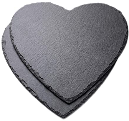 WLWNWFT Schieferplatten 20cm 2er Set, Servierplatten aus Schiefer, Schieferplatte Servierplatte Herz mit Kreidestift, Schieferherzen zum Servieren & Beschriften