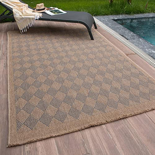 THE RUGS Nature Collection Outdoor Rug – Indoor/Outdoor Tona Border Area Rug for Patio, Deck, Garden, Kitchen, Bathroom or Living Room (Diamond-Blue, 160 x 230 cm)