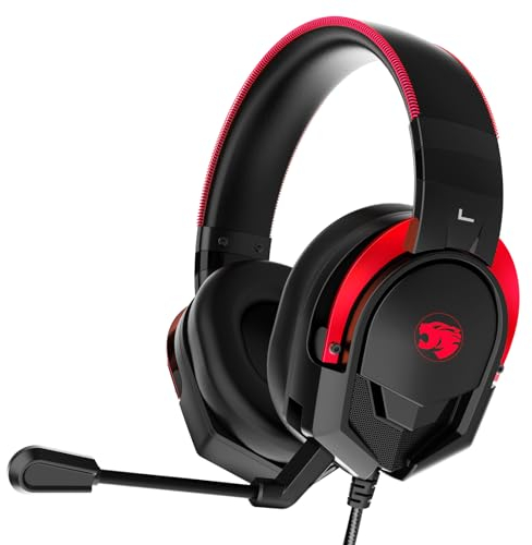 IMYB A88 Gaming Headset with Microphone, Stereo Wired Noise Cancelling Over-Ear Headphones with Mic for Pc, Ps5, Xbox One Series X/s, Ps4, Computer, Laptop, Mac, Nintendo, Gamer (Red)