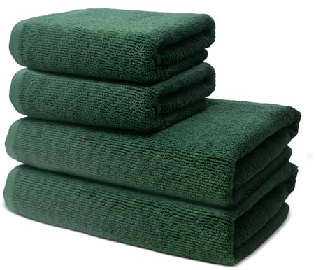 4 er Set Handtücher | 2 Badetücher 70x140 cm + 2 Handtücher 50x100 cm | Frottee Weich & Flauschig | 100% Baumwolle | Frottier Duschtuch Badetuch Badehandtuch | 500g/m² | Oeko-Tex | Ôhm | Grün