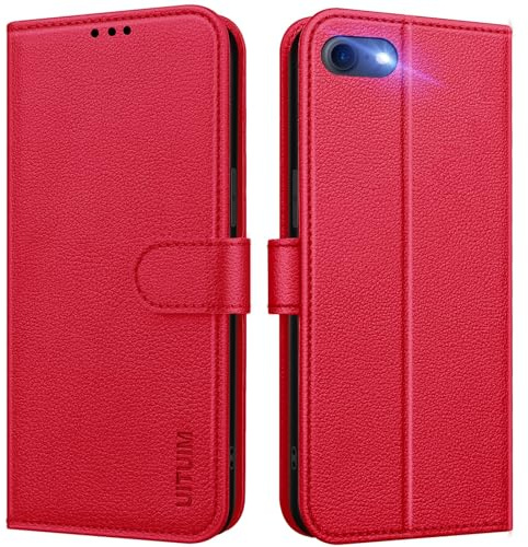 UITUIM Coque pour iPhone SE 2022 / iPhone SE 2020 / iPhone 8/iPhone 7/iPhone 6S/iPhone 6 Coque Etui Portefeuille Cuir avec Rabat Porte Carte Clapet Flip Case Étui Housse Coque de Protection,Rouge