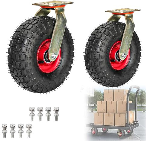 WORDFUN 2 Pcs Heavy Duty Industrial Casters, 8/10 Inch Swivel Heavy Duty Industrial Wheel, with Tyre Veins, No Noise, for Hand Truck/Trolley/Garden Utility Wagon Cart