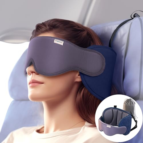Inspireyes Almohadas de Viaje Aviones, Accesorios de Viaje elegibles para FSA HSA para vuelos Largos, Almohada de Viaje para niños, Antifaz para Dormir en avión, Gris Oscuro