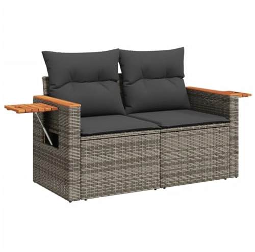 vidaXL Gartensofa mit Kissen 2-Sitzer, Sofa für Garten Terrasse, Terrassensofa mit abnehmbarem waschbarem Bezug, Gartenmöbel Terrassenmöbel, Grau Poly Rattan