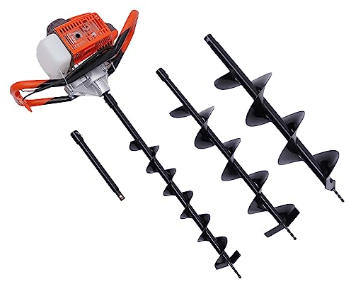 ROGONPDK Tarière à essence, 71 cm³, à essence, 2 temps, à essence, 2,3 kW, avec 3 forets, kit de tarière de jardin