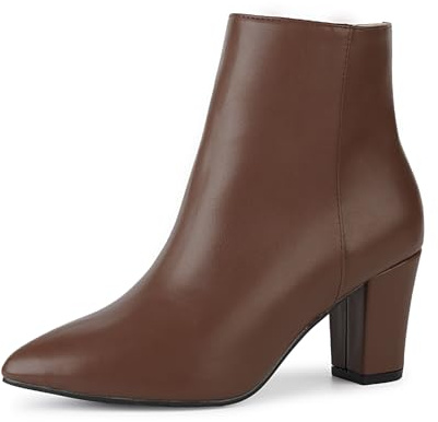 Halfword Women's Ankle Short Boots Classic Chunky Heel Mid Calf Boots Fashion Smart Party Shoes Brown UK 4
