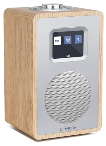 Lemega CR4+ DAB Radio with Bluetooth and Full Colour Screen – Mains or Battery Powered Digital DAB+ FM Radio with Dual Alarm Clock, Aluminium Panel, Wooden Body, Premium Compact Radio,White Oak
