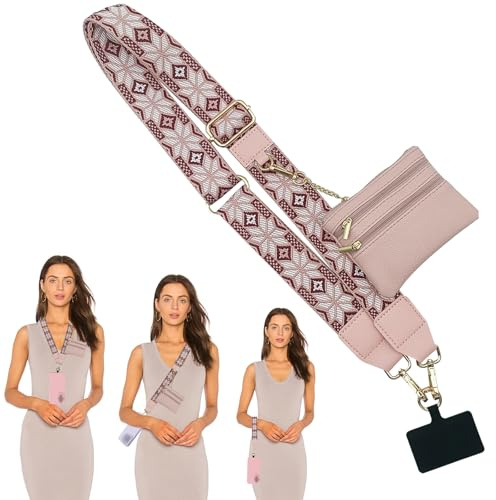 BSITSSS Cinturino per Telefono con Custodia con Cerniera, Cordino per Cellulare con Portamonete, 2 in 1 Regolabile Laccio per Cellulare con Portafoglio, Staccabile Laccetto per Cellulare per Shopping