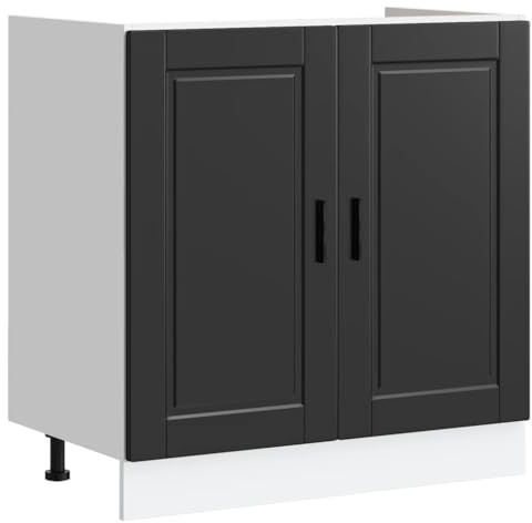 vidaXL Sink Base Cabinet Porto Black 80x46x81.5 cm Engineered Wood, kitchen base cabinet, kitchen sink base unit, kitchen base unit for sink