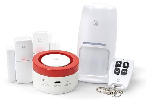Garza Smart - Kit Sistema de Alarma Inteligente WiFi para el hogar, Sirena 120 dB, 1 Sensor de Movimiento, 3 detectores de Apertura de Puertas/Ventanas y 1 Mando a Distancia WiFi 2,4 GHz