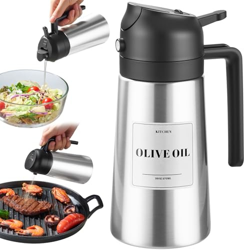 PARACITY Oil Dispenser Bottle with Stainless Steel Shell & Ceramic Sprayed Interior, 2 in 1 Olive Oil Sprayer and Dispenser, Oil Spray Bottle for Cooking, Kitchen, BBQ, Air Fryer, Salad, Baking(Black)